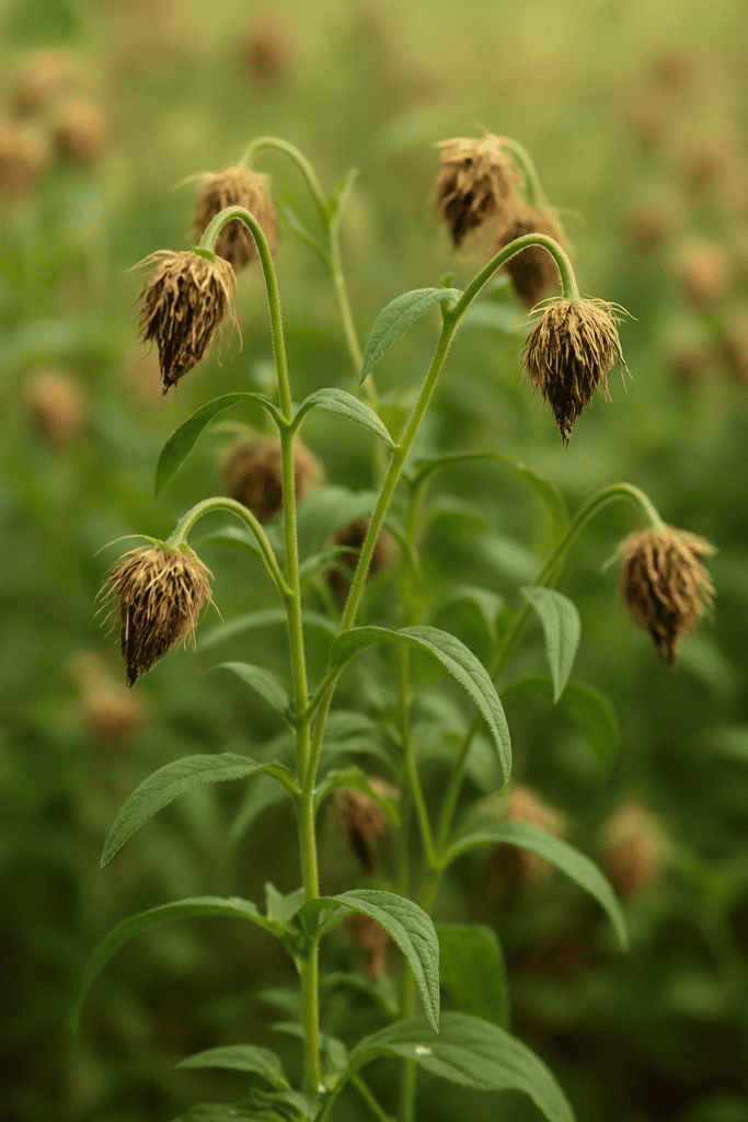 Niger plant with buds in green farm