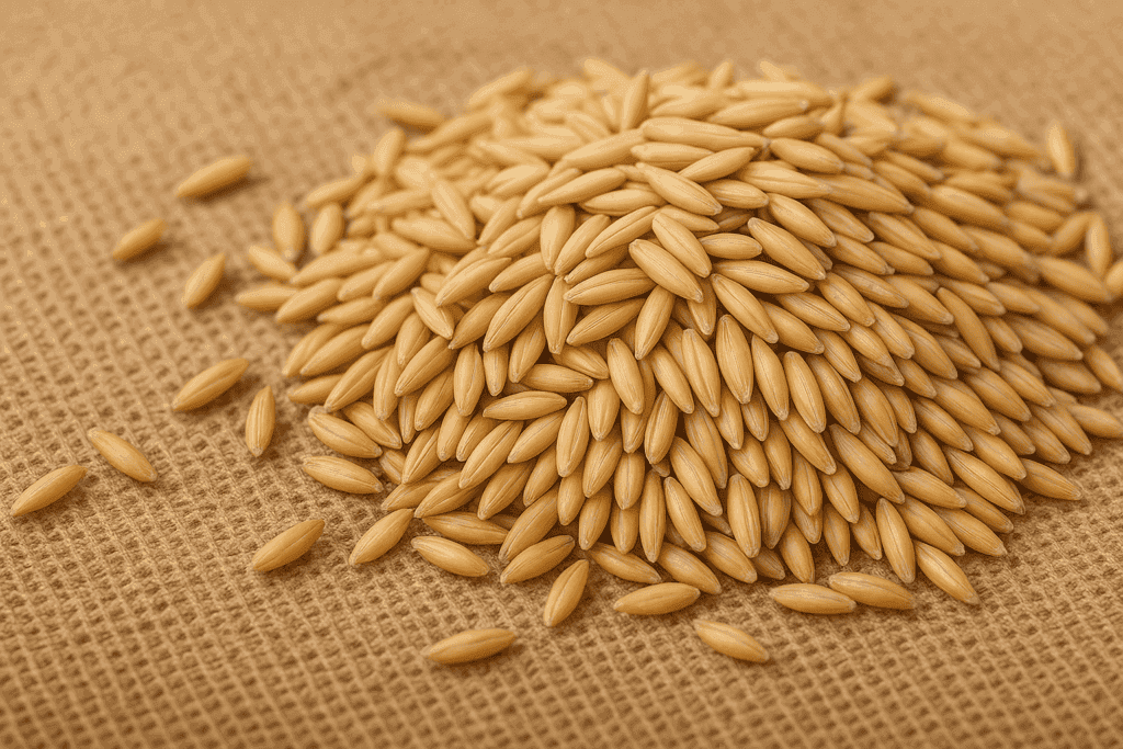Whole oats seeds on jute sack