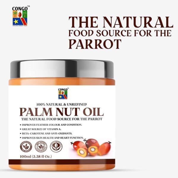 100% Natural Palm Nut Oil - Wing & Feather Supplement for All Pet Birds (100g Jar)