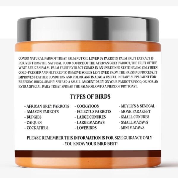 Vet-Approved Palm Nut Oil - For African Greys, Cockatoos & Parrots' Feather Gloss (100gm)